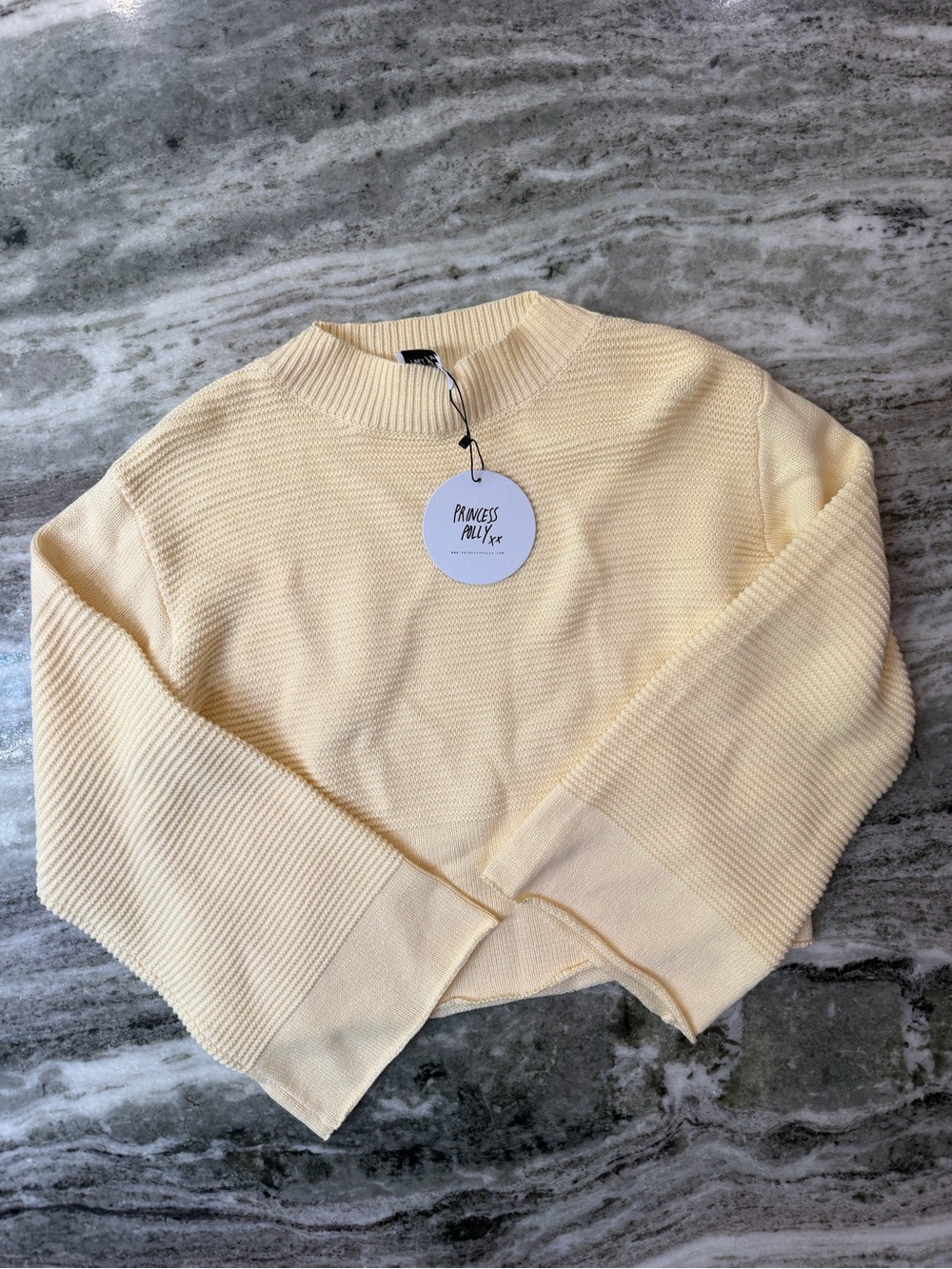 NWT Princess Polly Soft Pale Yellow Ribbed Crew Sweater M/L - Picture 2 of 5